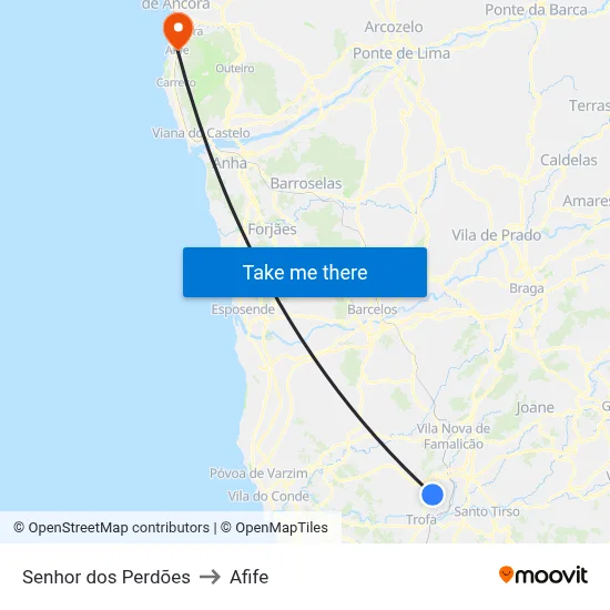 Senhor dos Perdões to Afife map