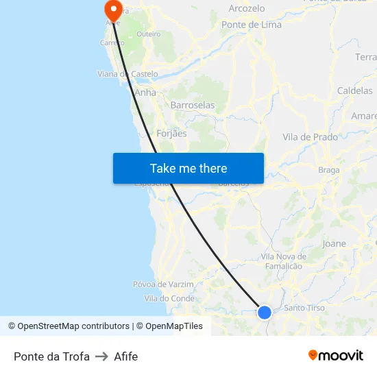 Ponte da Trofa to Afife map