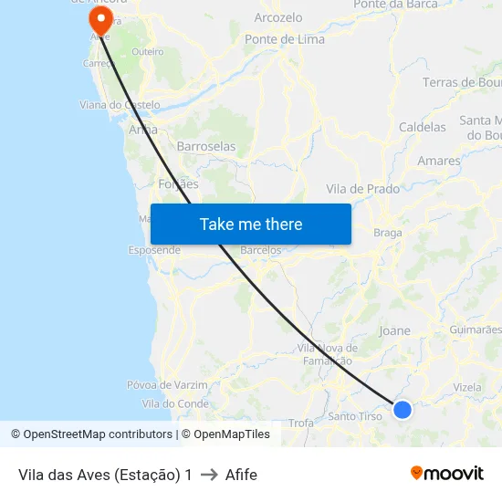 Vila das Aves (Estação) 1 to Afife map