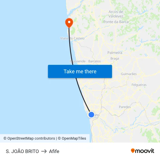 S. JOÃO BRITO to Afife map