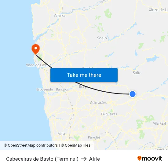 Cabeceiras de Basto (Terminal) to Afife map