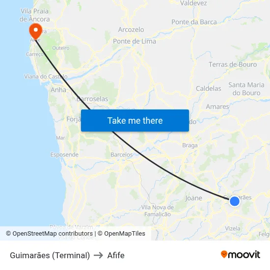 Guimarães (Terminal) to Afife map