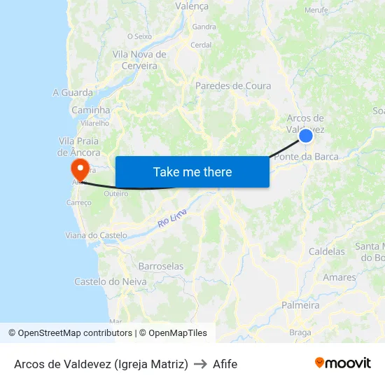 Arcos de Valdevez (Igreja Matriz) to Afife map