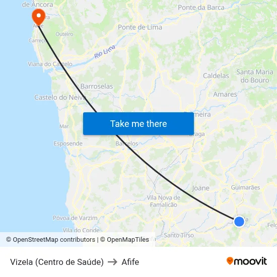 Vizela (Centro de Saúde) to Afife map