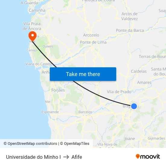 Universidade do Minho I to Afife map
