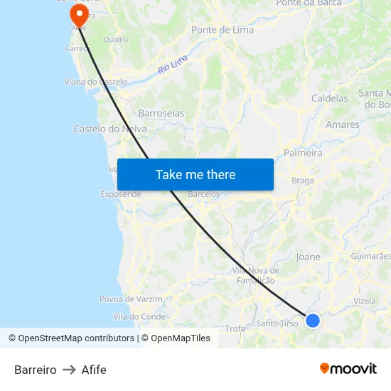 Barreiro to Afife map