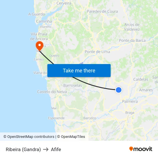 Ribeira (Gandra) to Afife map