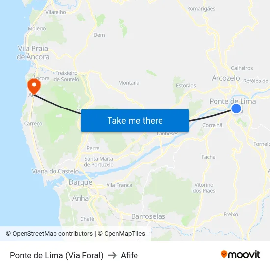 Ponte de Lima (Via Foral) to Afife map