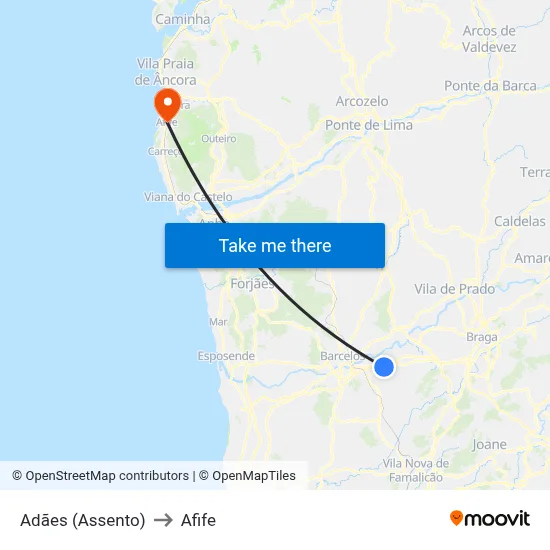 Adães (Assento) to Afife map