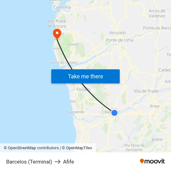Barcelos (Terminal) to Afife map