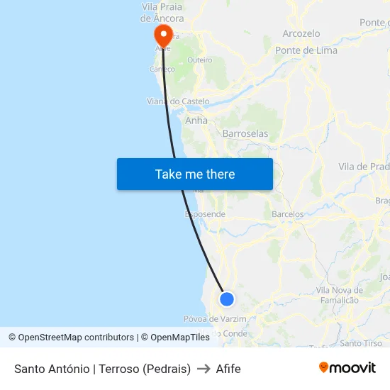 Santo António | Terroso (Pedrais) to Afife map