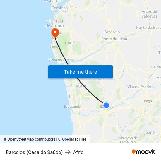 Barcelos (Casa de Saúde) to Afife map