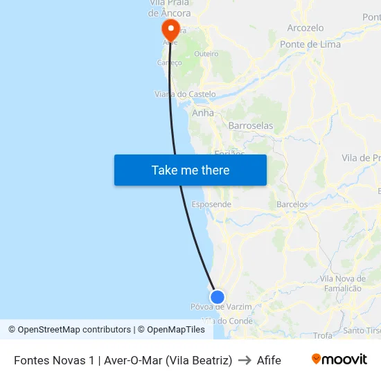 Fontes Novas 1 | Aver-O-Mar (Vila Beatriz) to Afife map