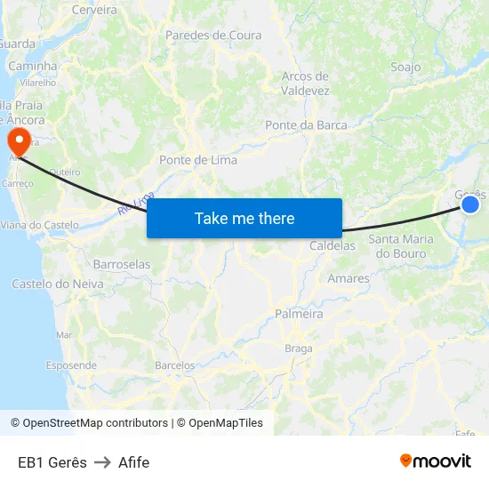EB1 Gerês to Afife map