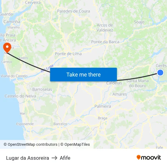 Lugar da Assoreira to Afife map