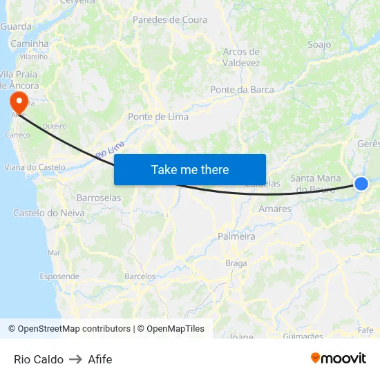 Rio Caldo to Afife map