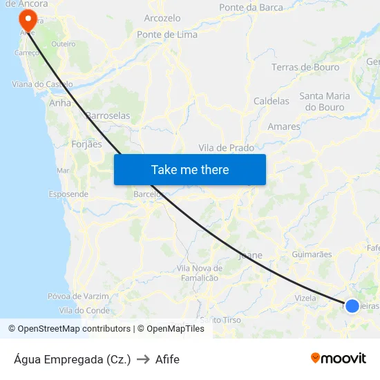 Água Empregada (Cz.) to Afife map