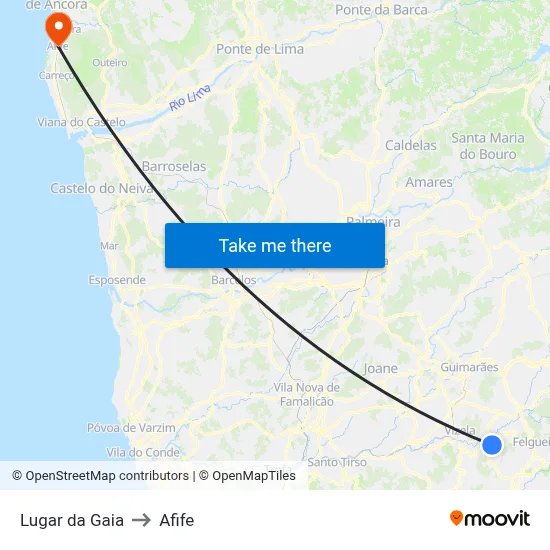 Lugar da Gaia to Afife map