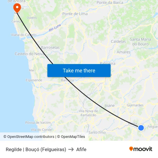 Regilde | Bouçó (Felgueiras) to Afife map