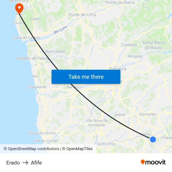 Erado to Afife map