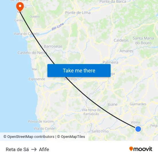 Reta de Sá to Afife map