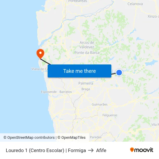 Louredo 1 (Centro Escolar) | Formiga to Afife map