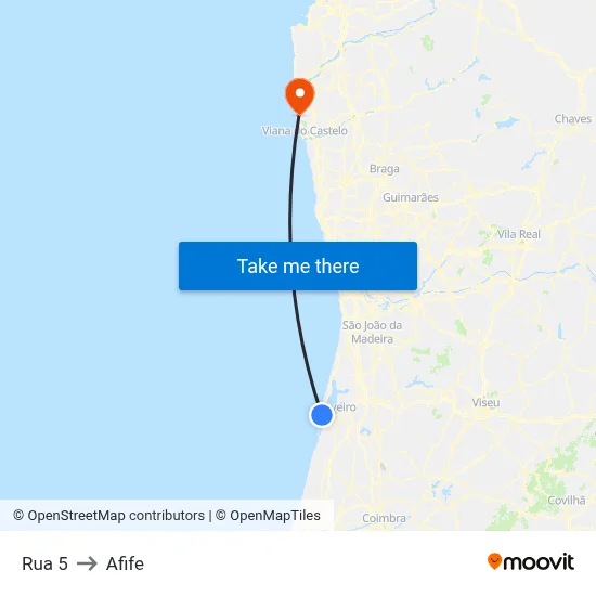 Rua 5 to Afife map