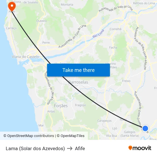 Lama (Solar dos Azevedos) to Afife map