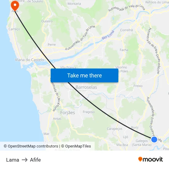 Lama to Afife map