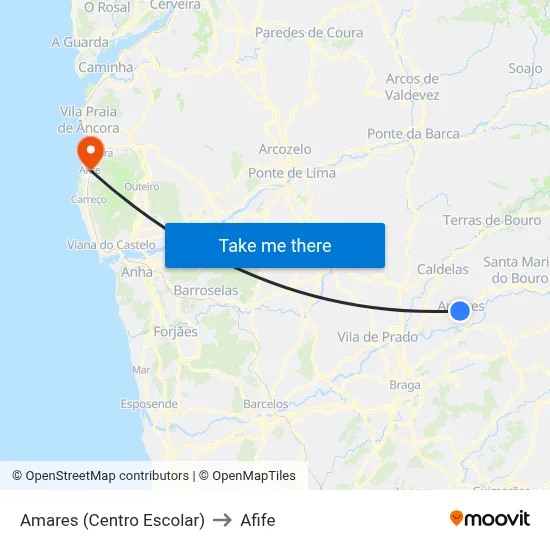 Amares (Centro Escolar) to Afife map