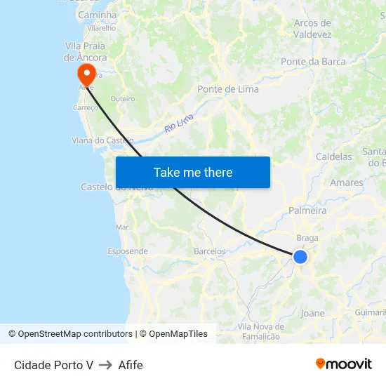 Cidade Porto V to Afife map