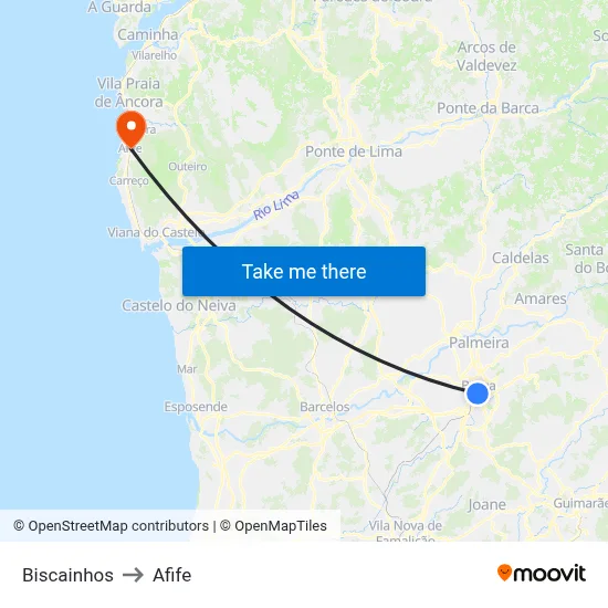 Biscainhos to Afife map