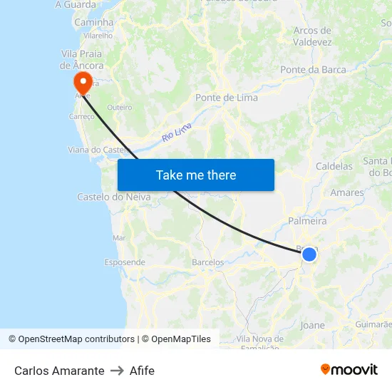 Carlos Amarante to Afife map