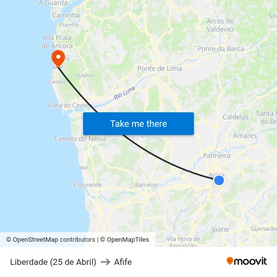 Liberdade (25 de Abril) to Afife map