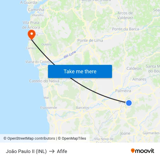 João Paulo II (INL) to Afife map