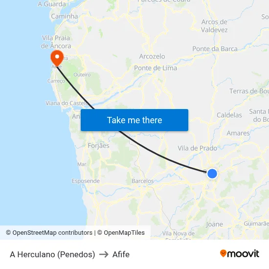A Herculano (Penedos) to Afife map