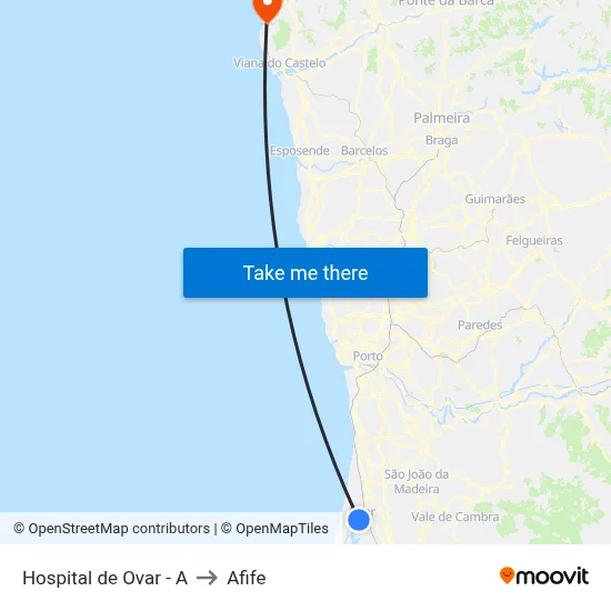 Hospital de Ovar - A to Afife map