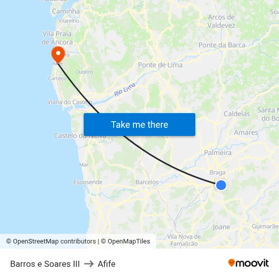 Barros e Soares III to Afife map