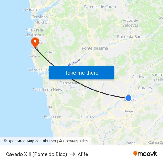 Cávado XIII (Ponte do Bico) to Afife map