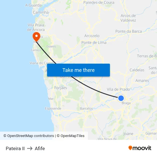 Pateira II to Afife map