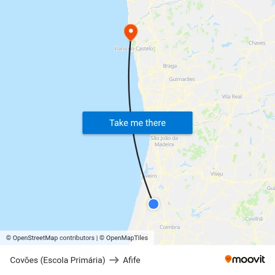 Covões (Escola Primária) to Afife map