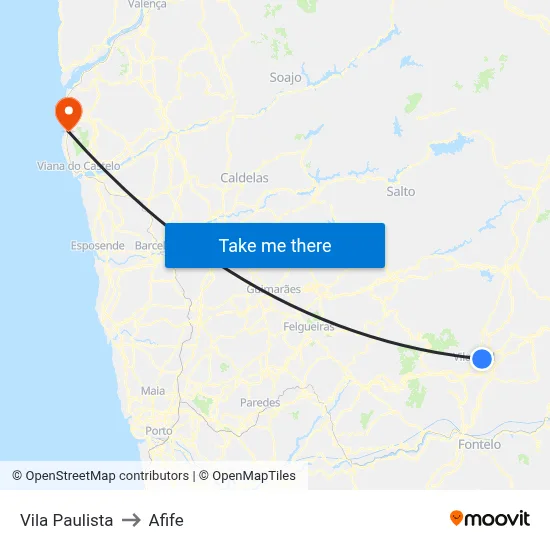 Vila Paulista to Afife map
