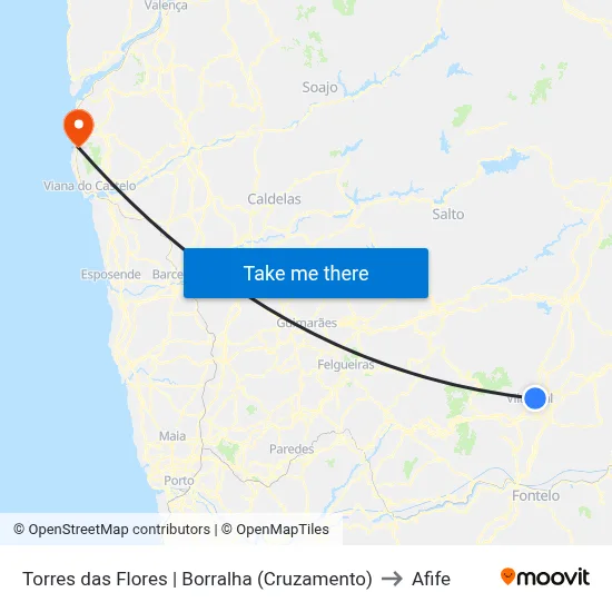 Torres das Flores | Borralha (Cruzamento) to Afife map