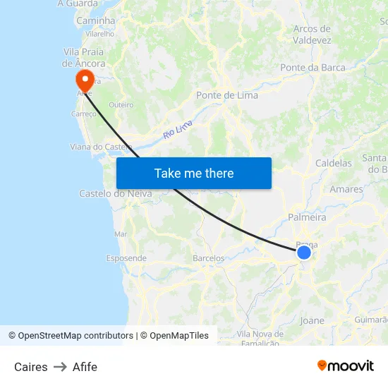 Caires to Afife map