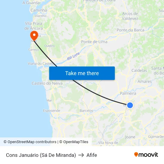 Cons Januário (Sá De Miranda) to Afife map