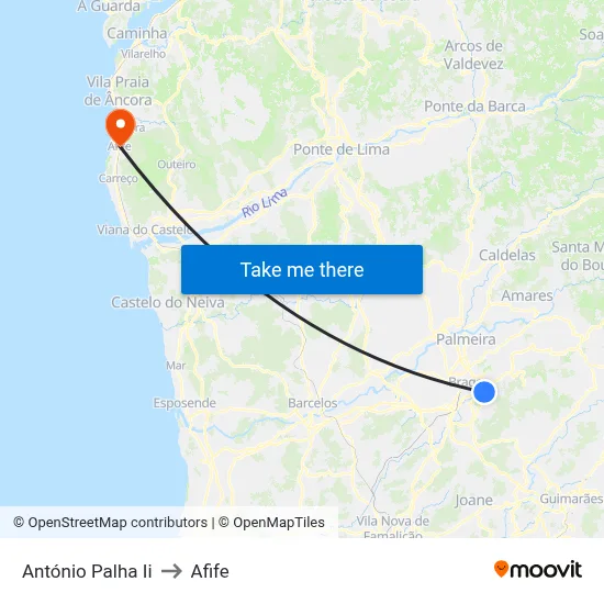António Palha Ii to Afife map