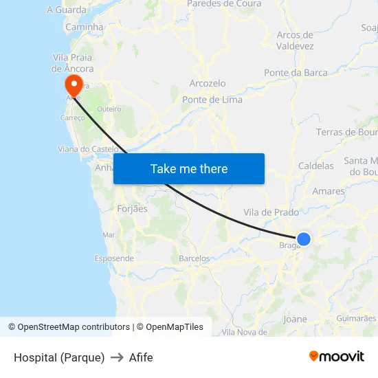 Hospital (Parque) to Afife map