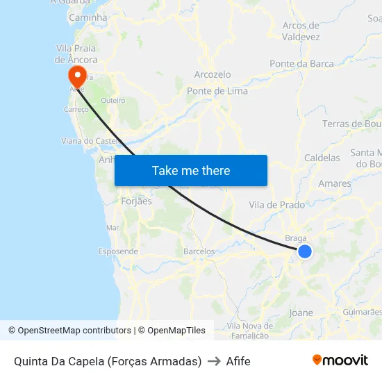 Quinta Da Capela (Forças Armadas) to Afife map