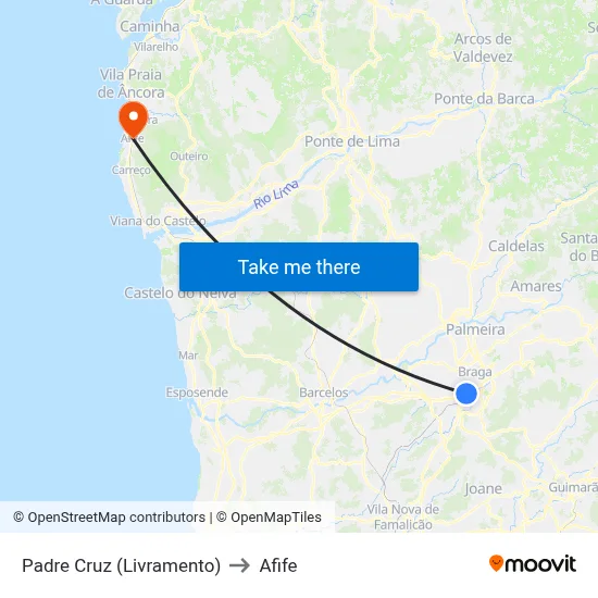 Padre Cruz (Livramento) to Afife map