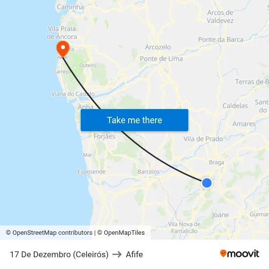 17 De Dezembro (Celeirós) to Afife map